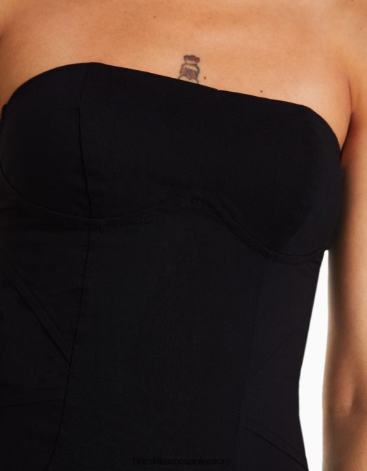 Bershka femei rochie mini cu umeri deschisi, cu cusaturi negru Z86D132 îmbrăcăminte