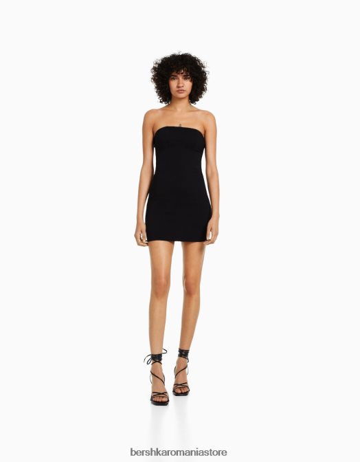 Bershka femei rochie mini cu umeri deschisi, cu cusaturi negru Z86D132 îmbrăcăminte