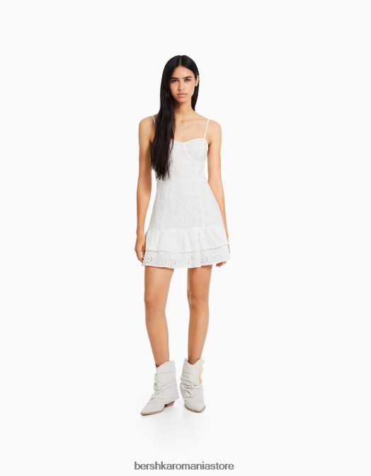 Bershka femei rochie mini cu volane cu broderie elvetiana alb Z86D117 îmbrăcăminte
