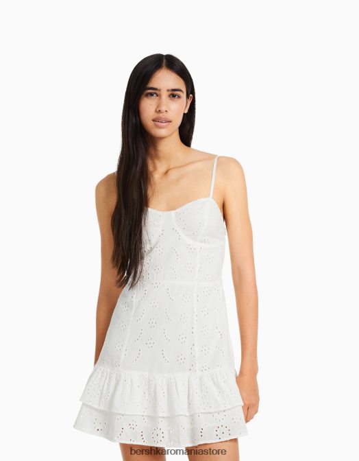 Bershka femei rochie mini cu volane cu broderie elvetiana alb Z86D117 îmbrăcăminte