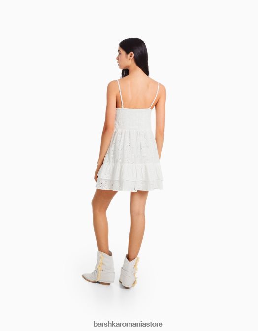 Bershka femei rochie mini cu volane cu broderie elvetiana alb Z86D117 îmbrăcăminte