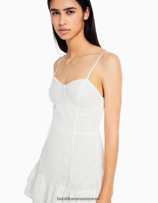 Bershka femei rochie mini cu volane cu broderie elvetiana alb Z86D117 îmbrăcăminte