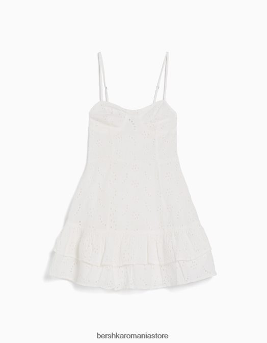 Bershka femei rochie mini cu volane cu broderie elvetiana alb Z86D117 îmbrăcăminte