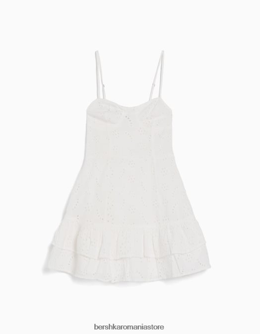 Bershka femei rochie mini cu volane cu broderie elvetiana alb Z86D4093 îmbrăcăminte