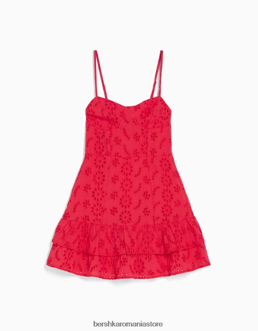 Bershka femei rochie mini cu volane cu broderie elvetiana roșu Z86D4092 îmbrăcăminte