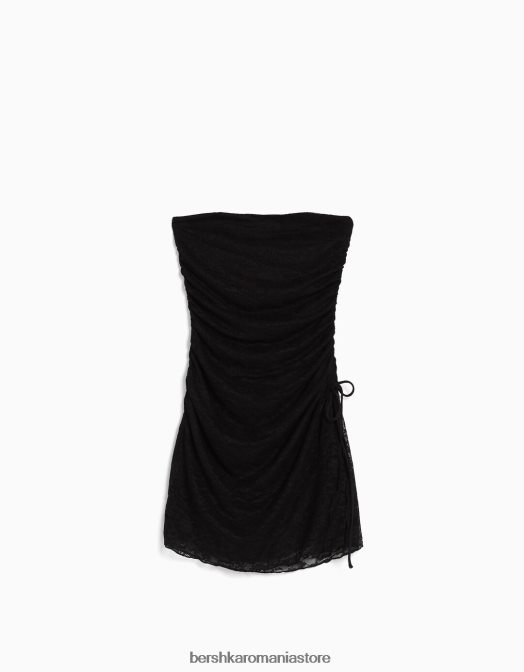 Bershka femei rochie mini din dantelă fără umeri negru Z86D131 îmbrăcăminte