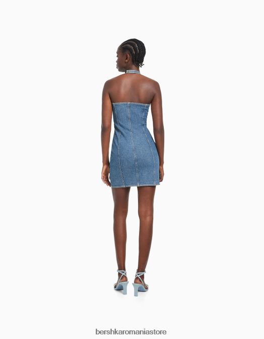 Bershka femei rochie mini din denim cu nasturi albastru deschis Z86D188 îmbrăcăminte