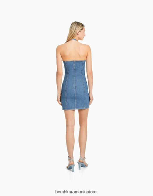 Bershka femei rochie mini din denim cu nasturi albastru deschis Z86D1948 îmbrăcăminte