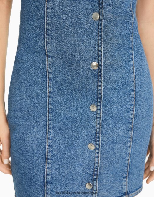 Bershka femei rochie mini din denim cu nasturi albastru deschis Z86D1948 îmbrăcăminte
