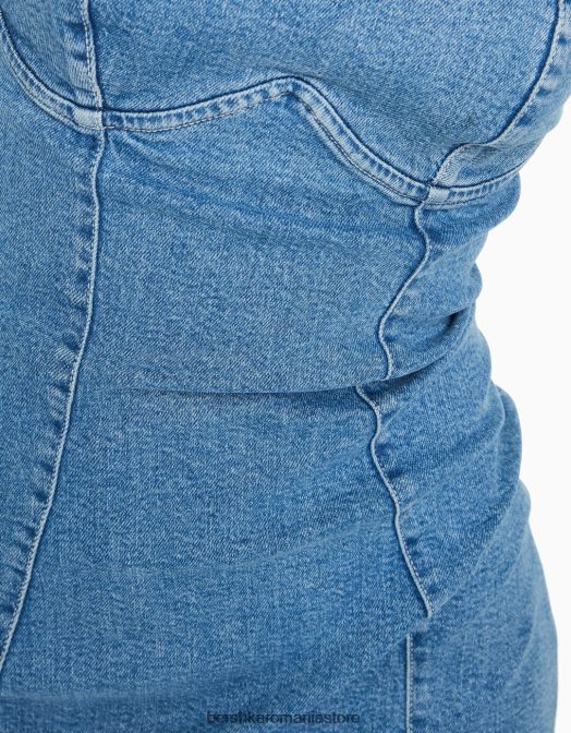 Bershka femei rochie mini din denim cu umăr dezactivat albastru deschis Z86D1827 îmbrăcăminte