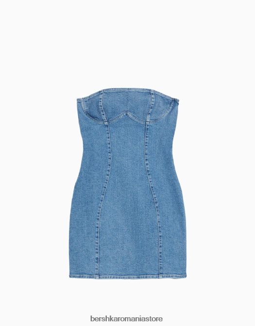 Bershka femei rochie mini din denim cu umăr dezactivat albastru deschis Z86D1947 îmbrăcăminte