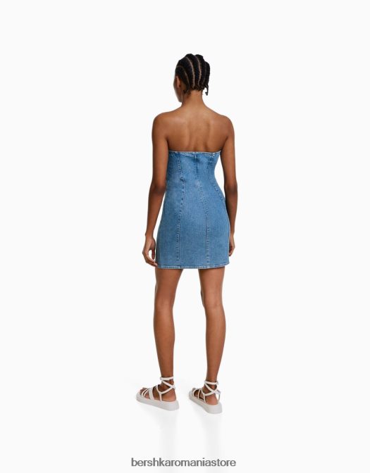 Bershka femei rochie mini din denim cu umăr dezactivat albastru deschis Z86D1977 îmbrăcăminte