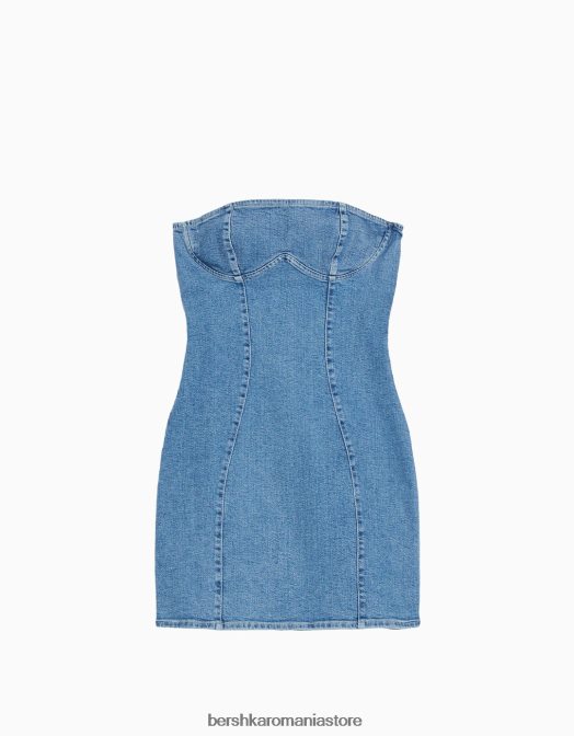 Bershka femei rochie mini din denim cu umăr dezactivat albastru deschis Z86D83 îmbrăcăminte