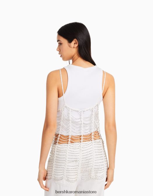 Bershka femei rochie mini din plasă cu bretele cu strasuri cremă Z86D140 îmbrăcăminte