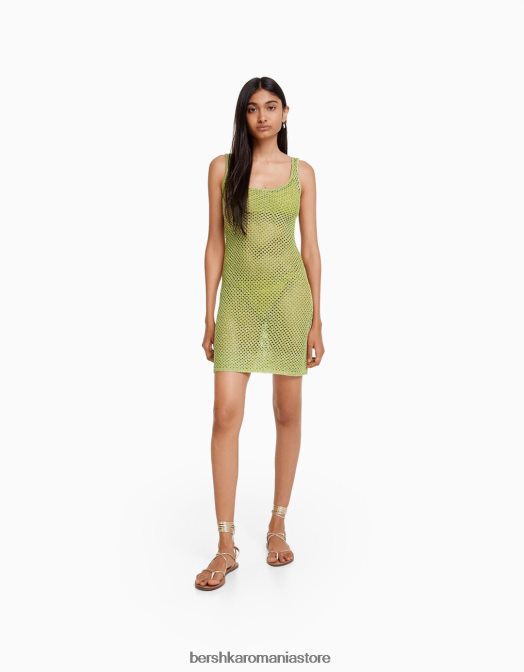 Bershka femei rochie mini din plasă cu bretele strălucitoare verde Z86D170 îmbrăcăminte