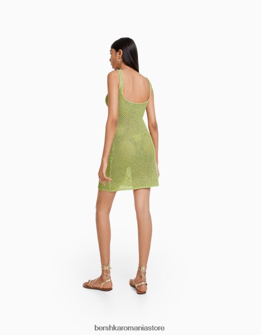 Bershka femei rochie mini din plasă cu bretele strălucitoare verde Z86D170 îmbrăcăminte