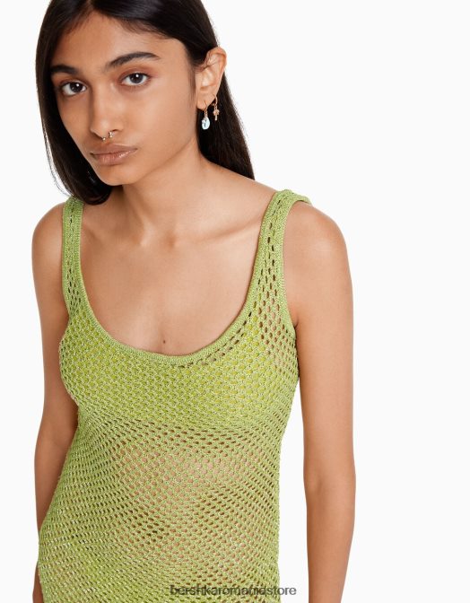 Bershka femei rochie mini din plasă cu bretele strălucitoare verde Z86D170 îmbrăcăminte