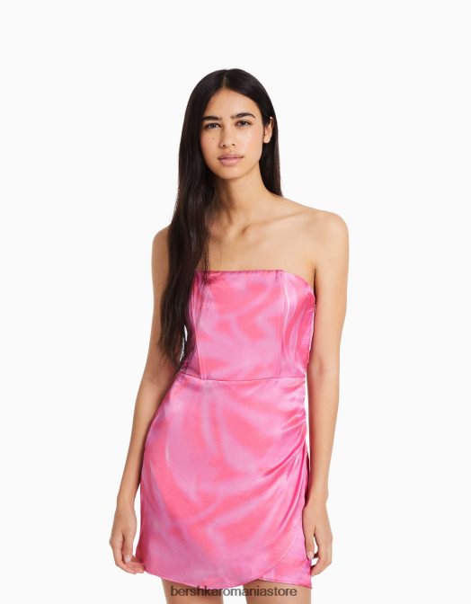 Bershka femei rochie mini din satin fără umeri fucsie Z86D104 îmbrăcăminte