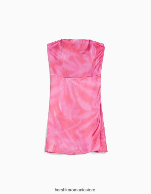 Bershka femei rochie mini din satin fără umeri fucsie Z86D104 îmbrăcăminte