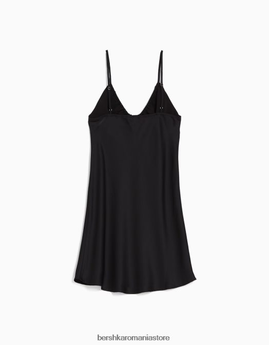 Bershka femei rochie mini din satin fluid cu bretele cu adunare negru Z86D68 îmbrăcăminte