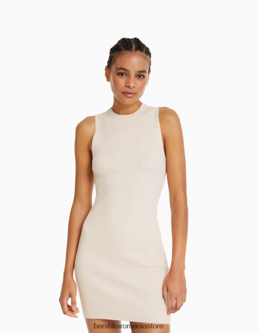 Bershka femei rochie mini din tricot cu nervuri cremă Z86D242 îmbrăcăminte