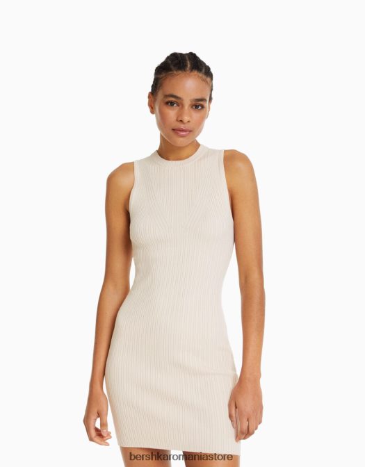 Bershka femei rochie mini din tricot cu nervuri cremă Z86D244 îmbrăcăminte