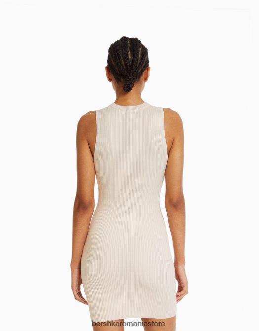 Bershka femei rochie mini din tricot cu nervuri cremă Z86D244 îmbrăcăminte