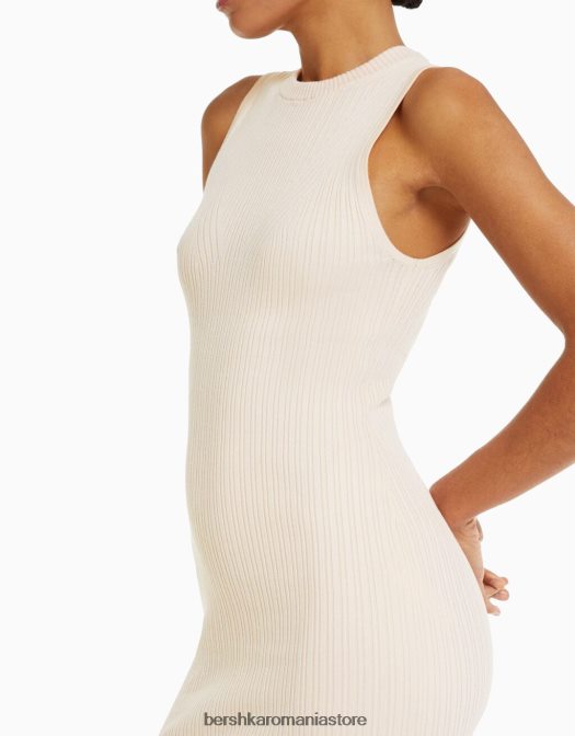 Bershka femei rochie mini din tricot cu nervuri cremă Z86D244 îmbrăcăminte