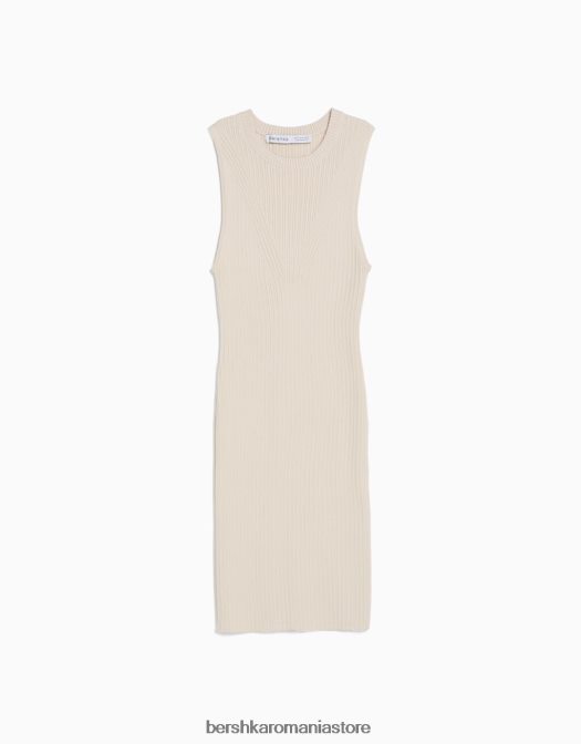 Bershka femei rochie mini din tricot cu nervuri cremă Z86D244 îmbrăcăminte