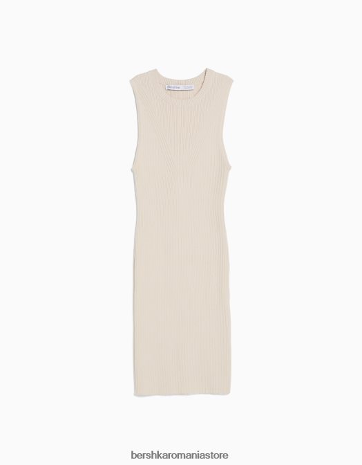 Bershka femei rochie mini din tricot cu nervuri cremă Z86D4098 îmbrăcăminte