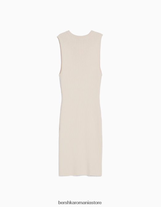 Bershka femei rochie mini din tricot cu nervuri cremă Z86D4098 îmbrăcăminte