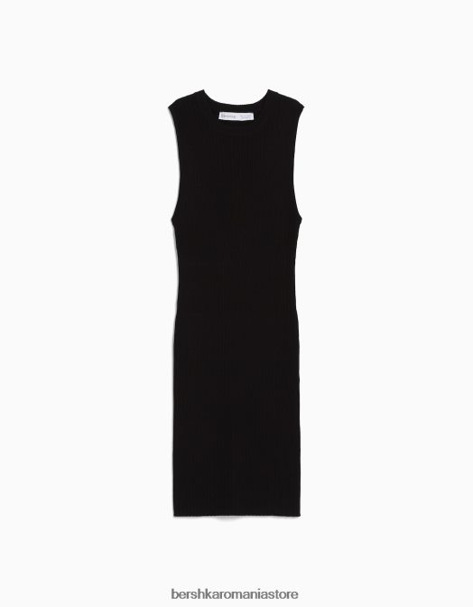 Bershka femei rochie mini din tricot cu nervuri negru Z86D4097 îmbrăcăminte