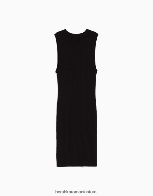 Bershka femei rochie mini din tricot cu nervuri negru Z86D4097 îmbrăcăminte