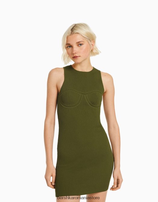 Bershka femei rochie mini din tricot deschis fără mâneci kaki Z86D166 îmbrăcăminte
