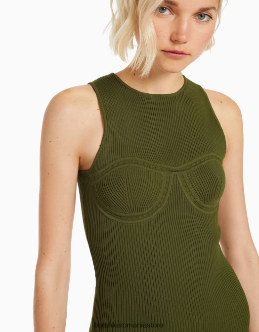 Bershka femei rochie mini din tricot deschis fără mâneci kaki Z86D166 îmbrăcăminte