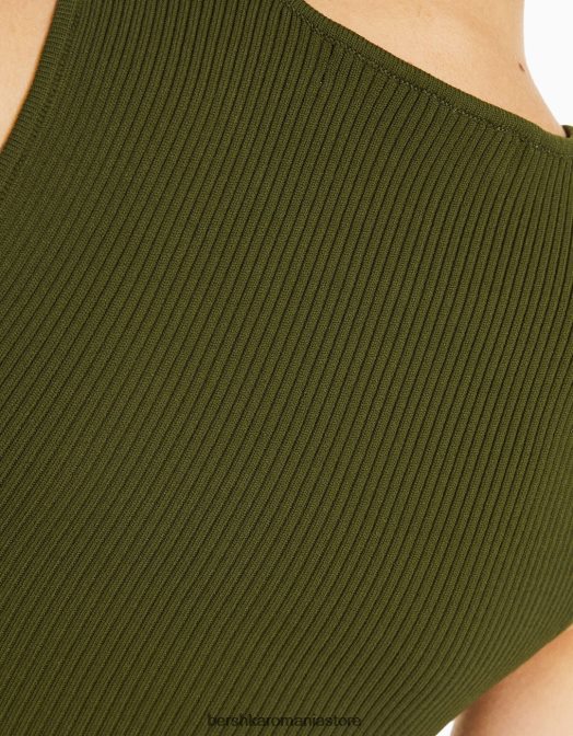 Bershka femei rochie mini din tricot deschis fără mâneci kaki Z86D166 îmbrăcăminte