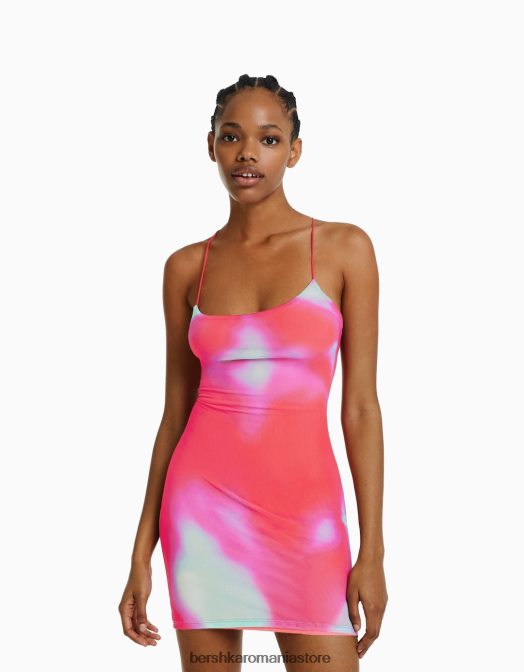 Bershka femei rochie mini din tul imprimat cu bretele roșu Z86D209 îmbrăcăminte