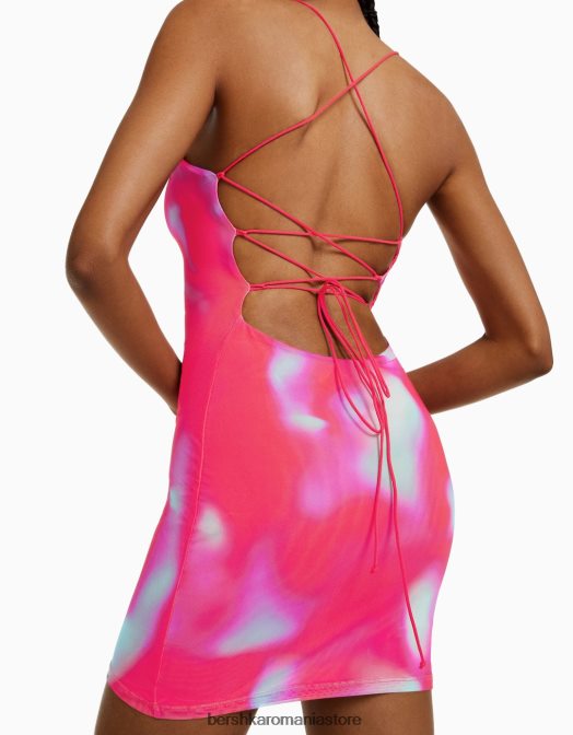 Bershka femei rochie mini din tul imprimat cu bretele roșu Z86D209 îmbrăcăminte