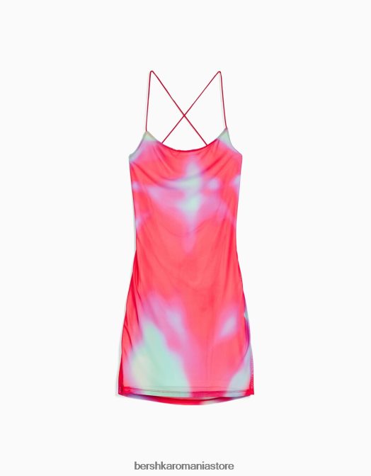 Bershka femei rochie mini din tul imprimat cu bretele roșu Z86D209 îmbrăcăminte