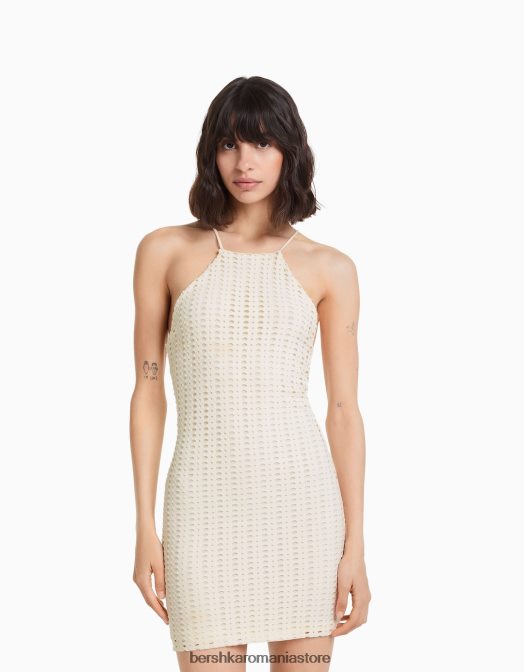 Bershka femei rochie mini rustica cu decolteu cremă Z86D173 îmbrăcăminte