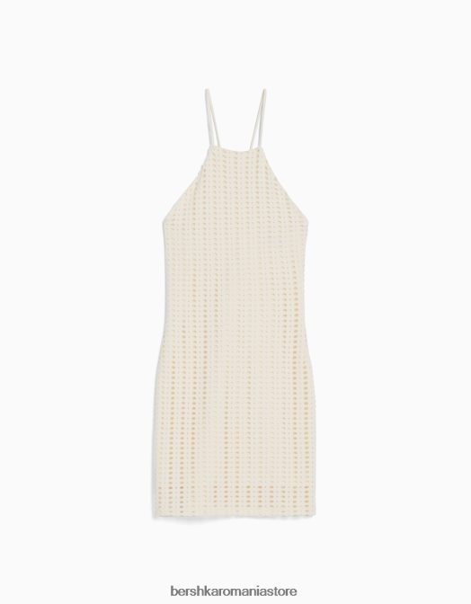 Bershka femei rochie mini rustica cu decolteu cremă Z86D173 îmbrăcăminte