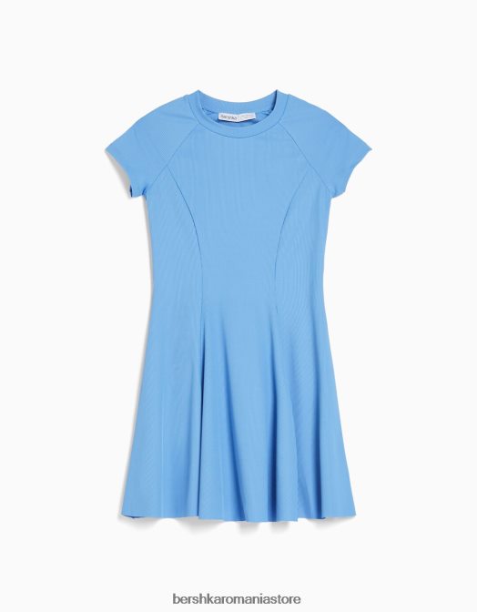 Bershka femei rochie mini skater cu maneca scurta albastru Z86D145 îmbrăcăminte
