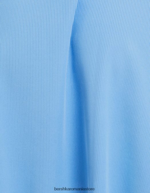 Bershka femei rochie mini skater cu maneca scurta albastru Z86D145 îmbrăcăminte