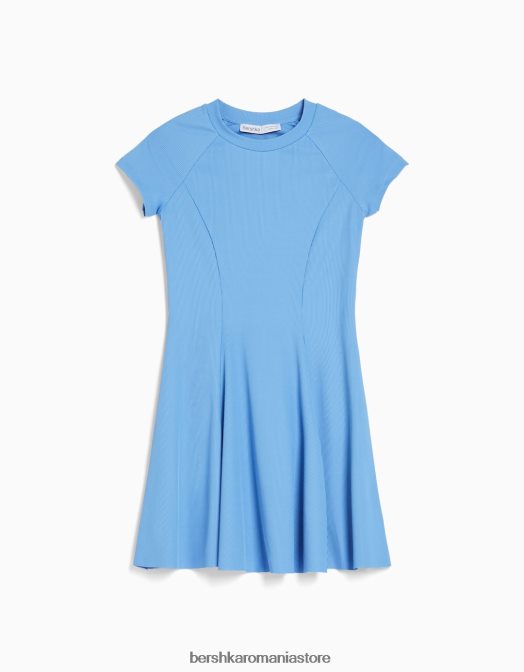 Bershka femei rochie mini skater cu maneca scurta albastru Z86D4107 îmbrăcăminte