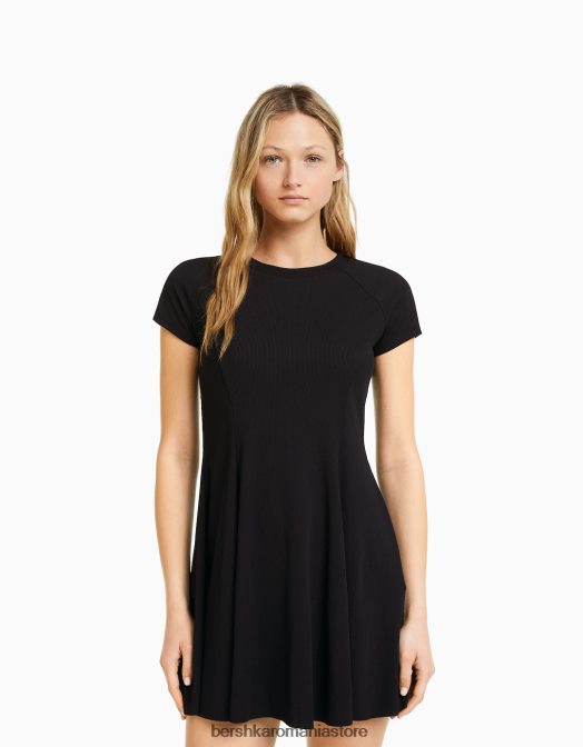 Bershka femei rochie mini skater cu maneca scurta negru Z86D146 îmbrăcăminte