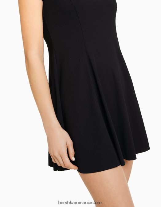 Bershka femei rochie mini skater cu maneca scurta negru Z86D146 îmbrăcăminte