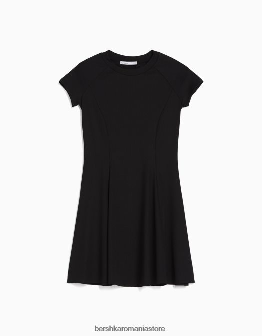 Bershka femei rochie mini skater cu maneca scurta negru Z86D146 îmbrăcăminte