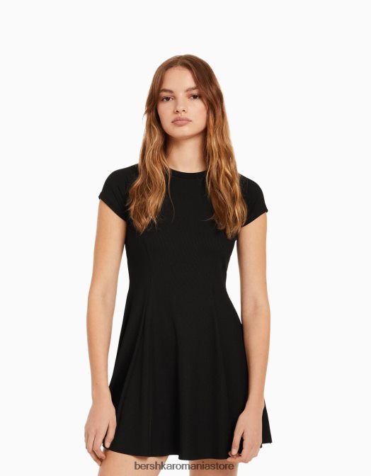 Bershka femei rochie mini skater cu maneca scurta negru Z86D4106 îmbrăcăminte