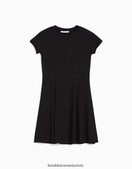 Bershka femei rochie mini skater cu maneca scurta negru Z86D4106 îmbrăcăminte