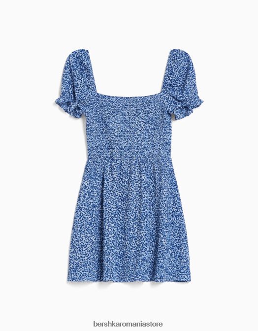 Bershka femei rochie mini texturată cu imprimeu floral albastru Z86D280 îmbrăcăminte